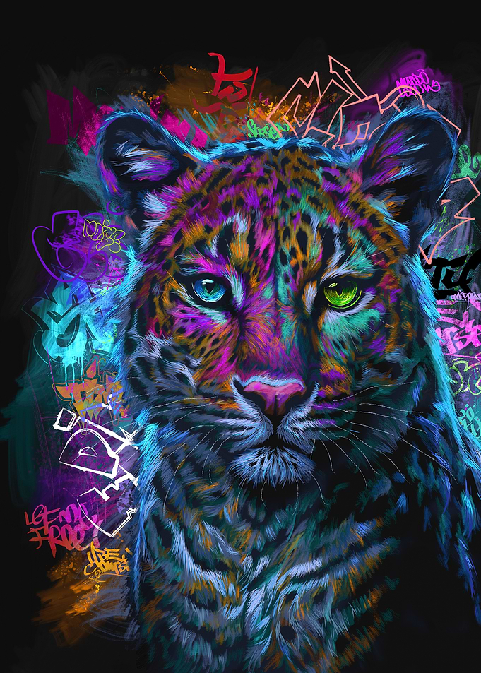 Neon Graffiti Leopard Portrait