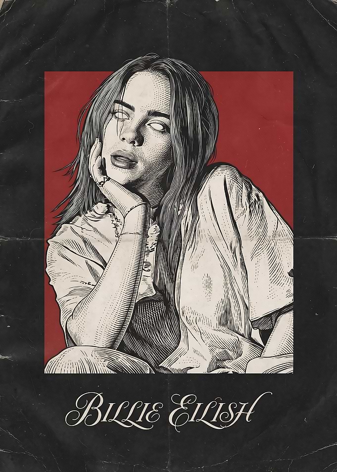 Billie Eilish Vintage Style Portrait Poster