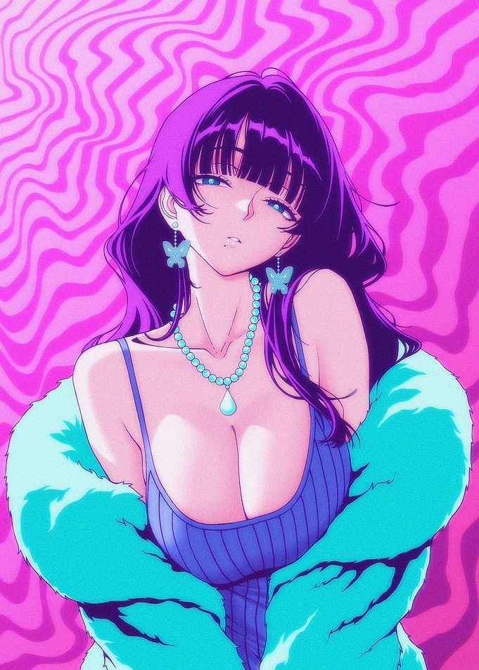 Retro Anime Girl with Fur Coat