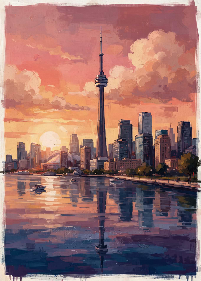 Toronto Skyline Sunset Painting