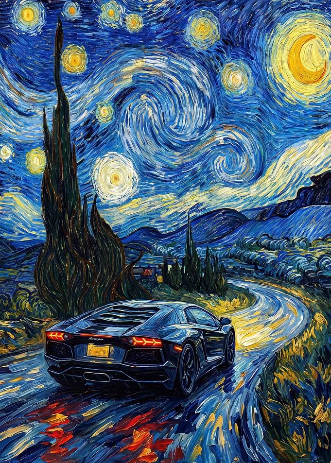 Lamborghini in Starry Night Style