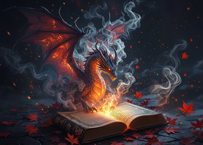 Dragon Emerging from Magical Book
