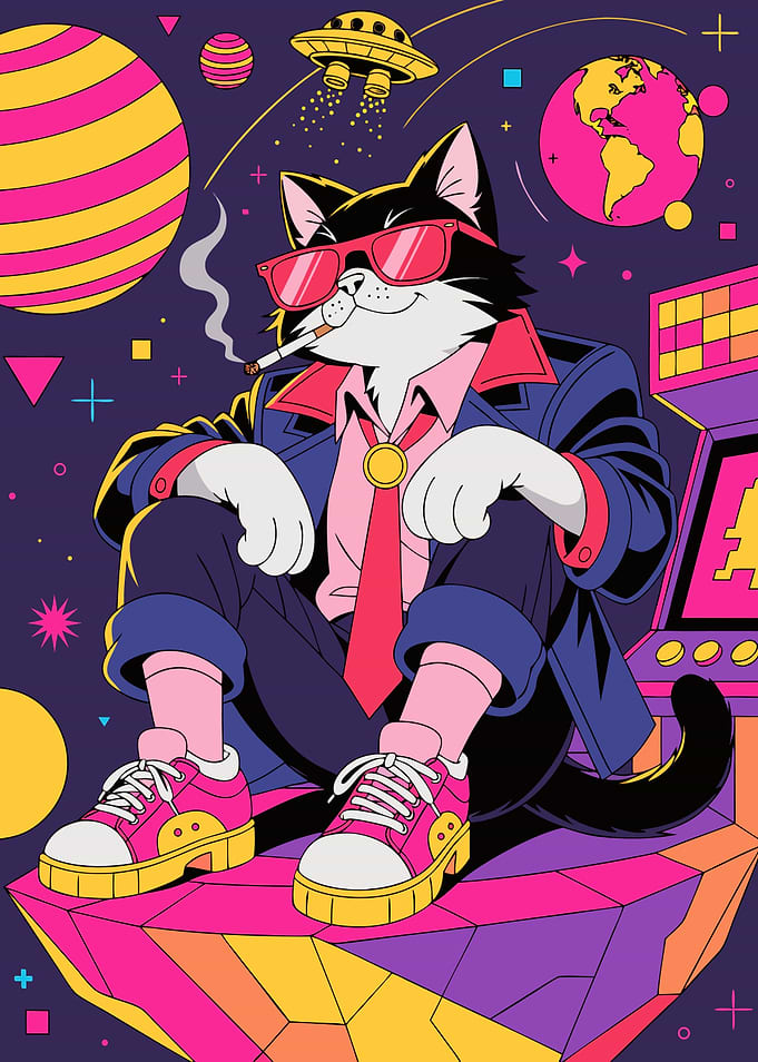 Cool Retro Space Cat Gamer