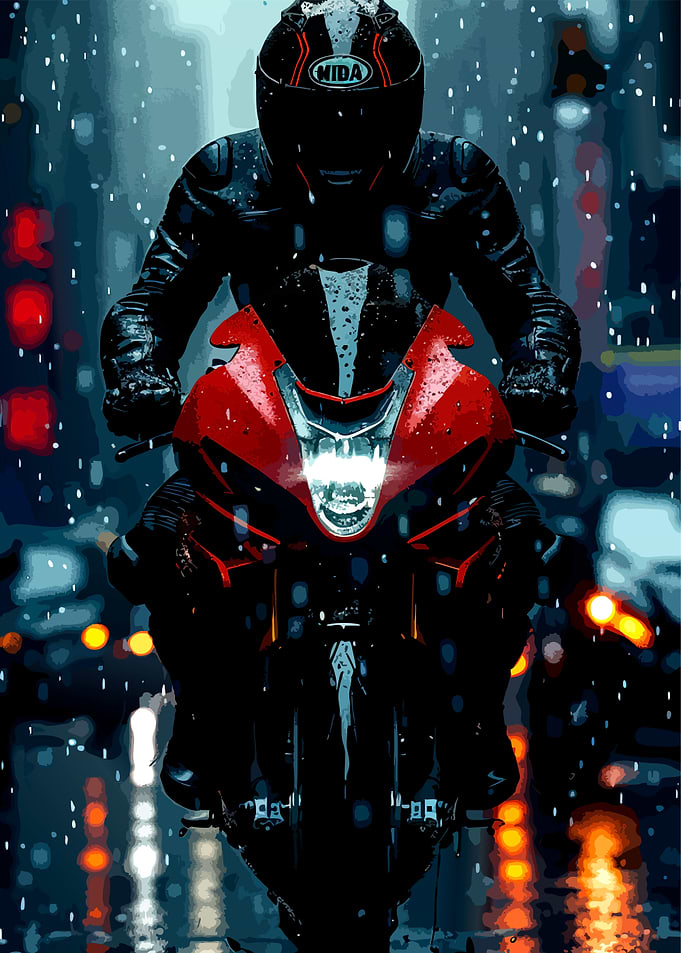 Motorcyclist Riding in the Rain