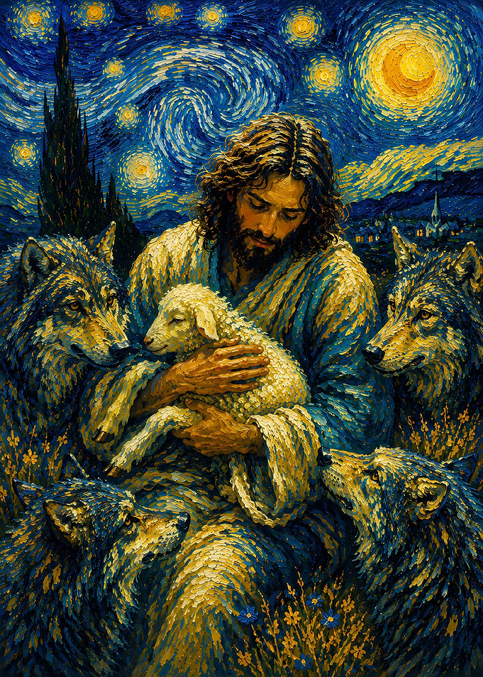 Jesus with Lamb and Wolves