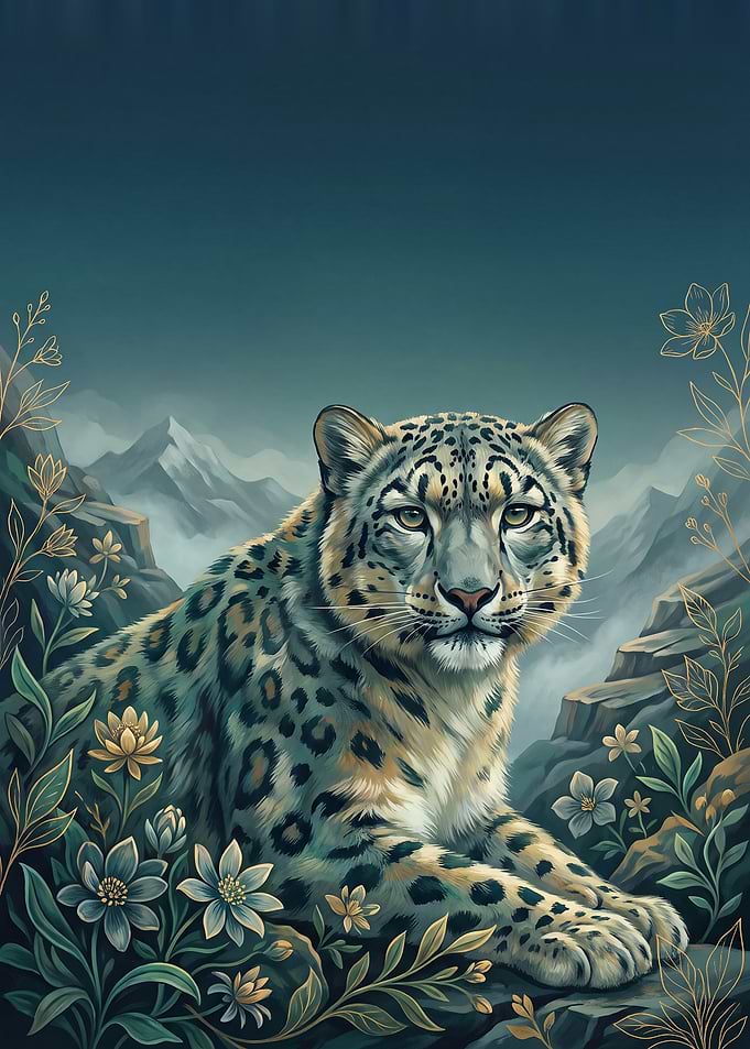 Majestic Snow Leopard in Mountain Landscape