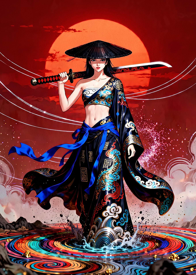 Warrior Woman with Katana and Kimono
