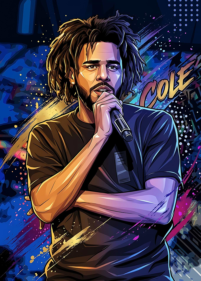 J. Cole Vibrant Digital Portrait