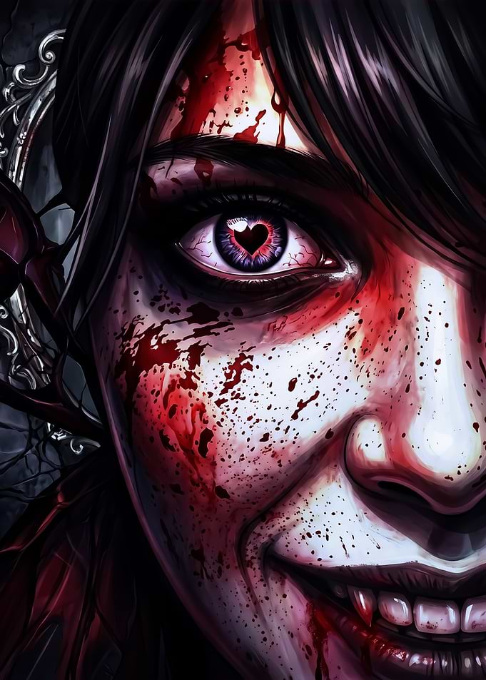 Bloody Vampire Girl with Heart Pupil