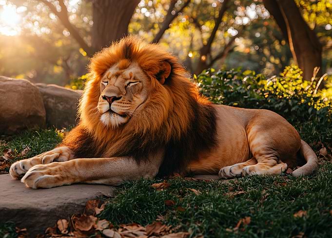 Majestic Lion Resting in Golden Sunlight