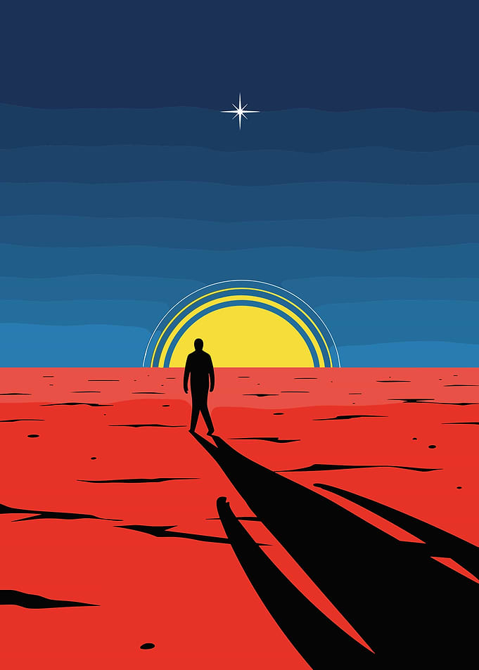 Minimalist Silhouette on Mars Landscape