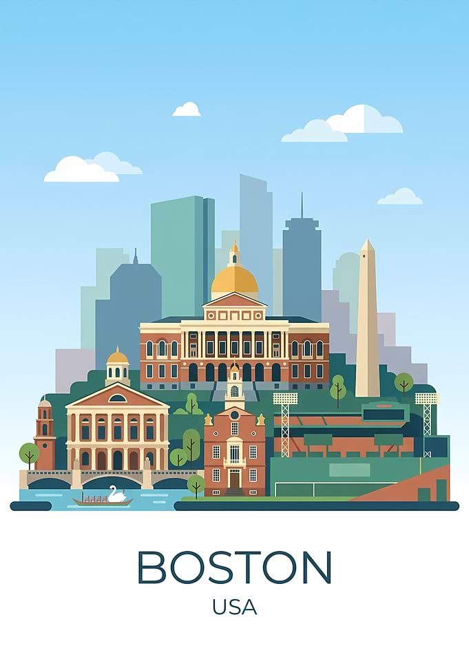 Boston City Skyline Illustration