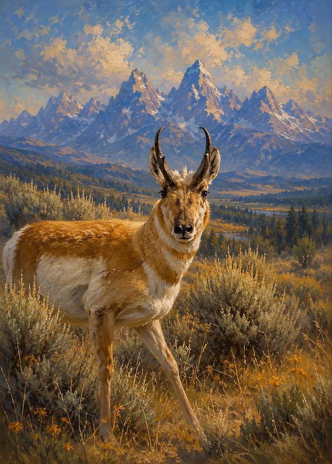 Pronghorn in Grand Teton Mountains