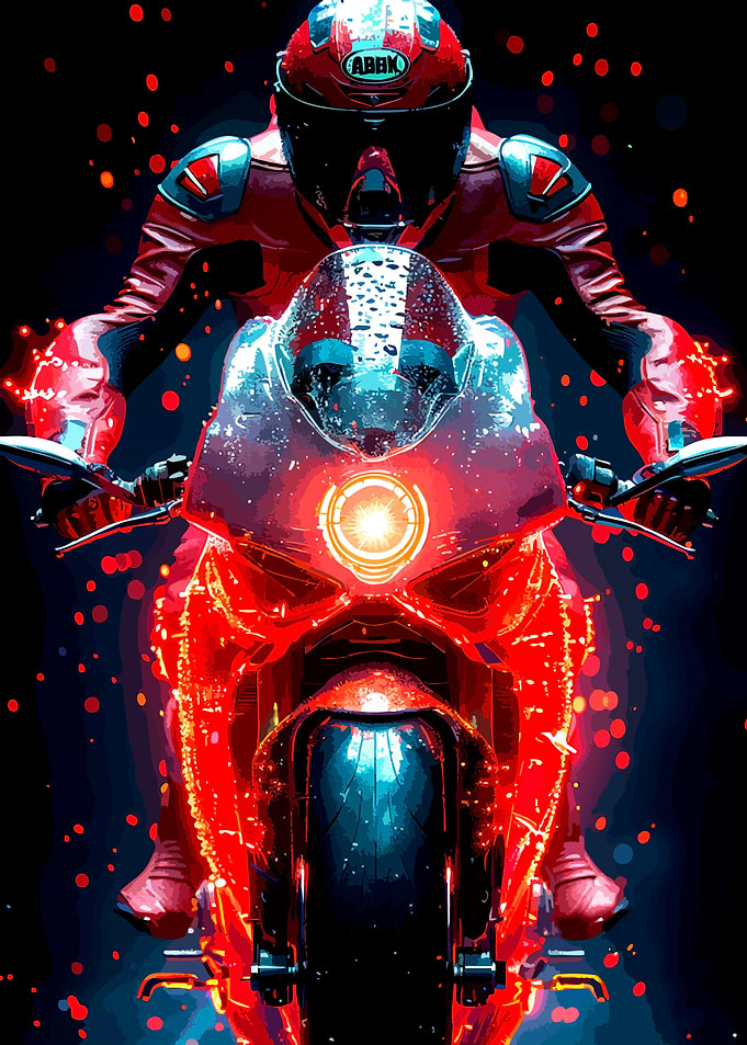 Red Motorcycle Rider in Motion