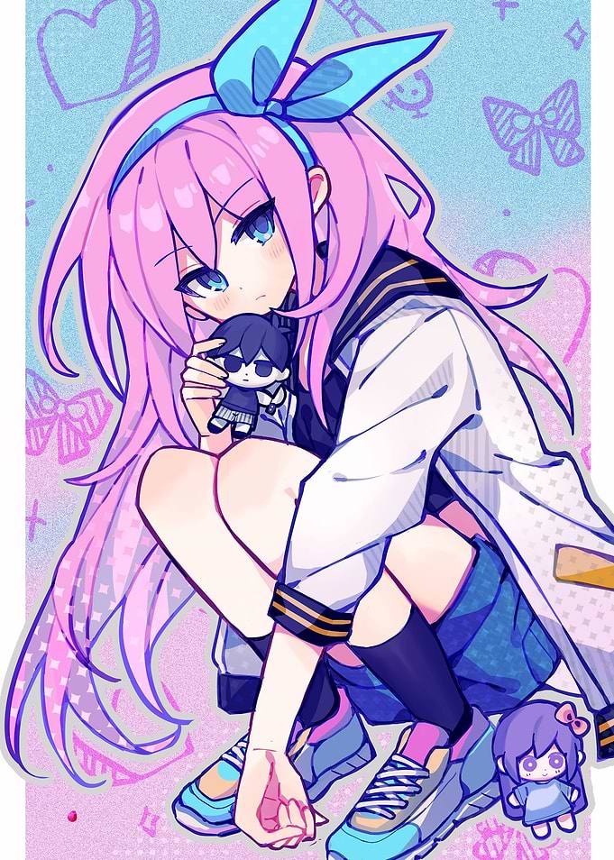 Aubrey from Omori with Plushies