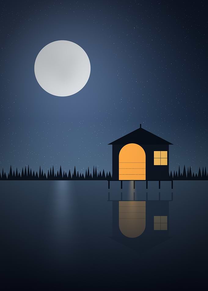 Boathouse - Minimalist Moonlit Cabin on a Calm Lake