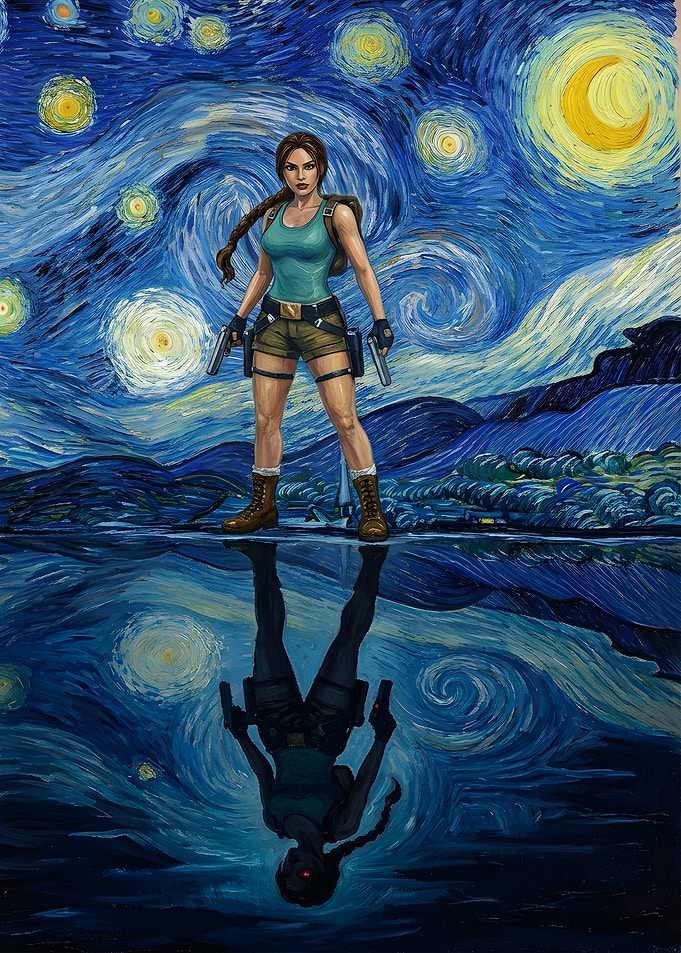 Lara Croft in Starry Night Style Fanart