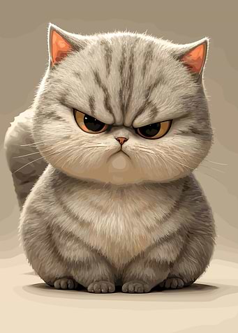Grumpy Fluffy Tabby Cat Illustration