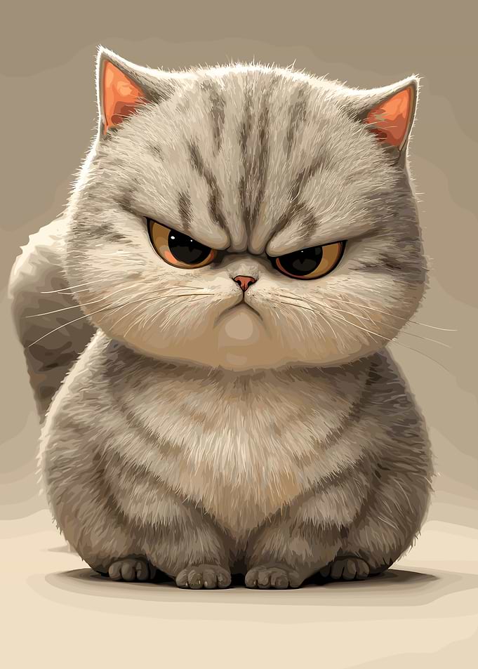 Grumpy Fluffy Tabby Cat Illustration