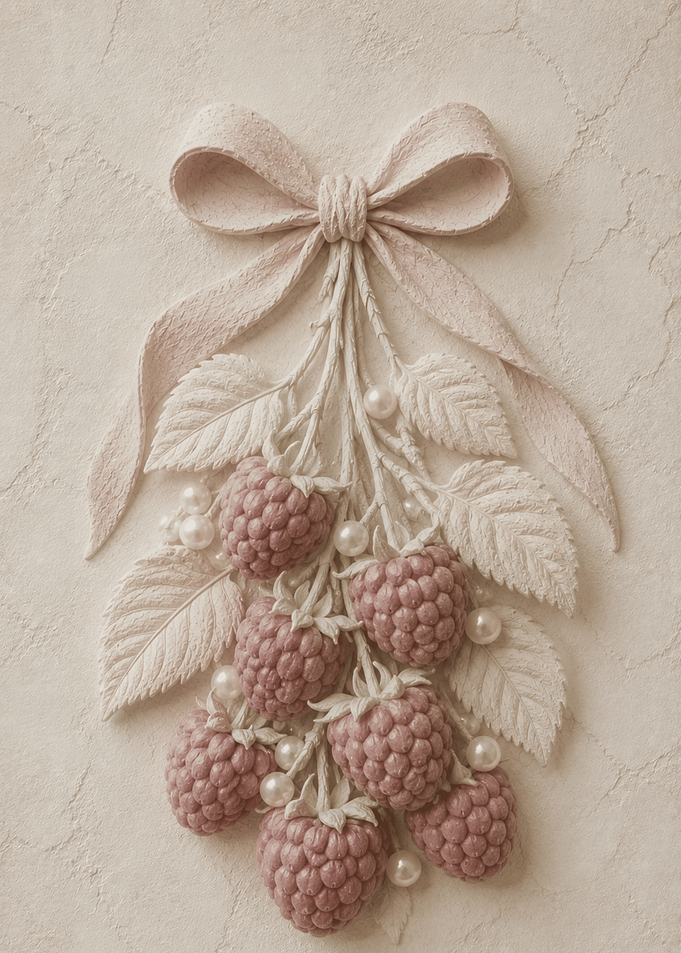 Elegant Raspberry and Pearl Bow Relief