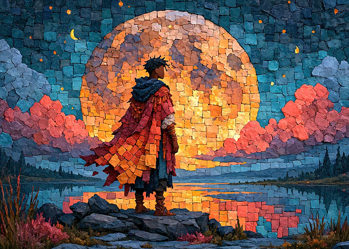 Mosaic Warrior Watching the Moon