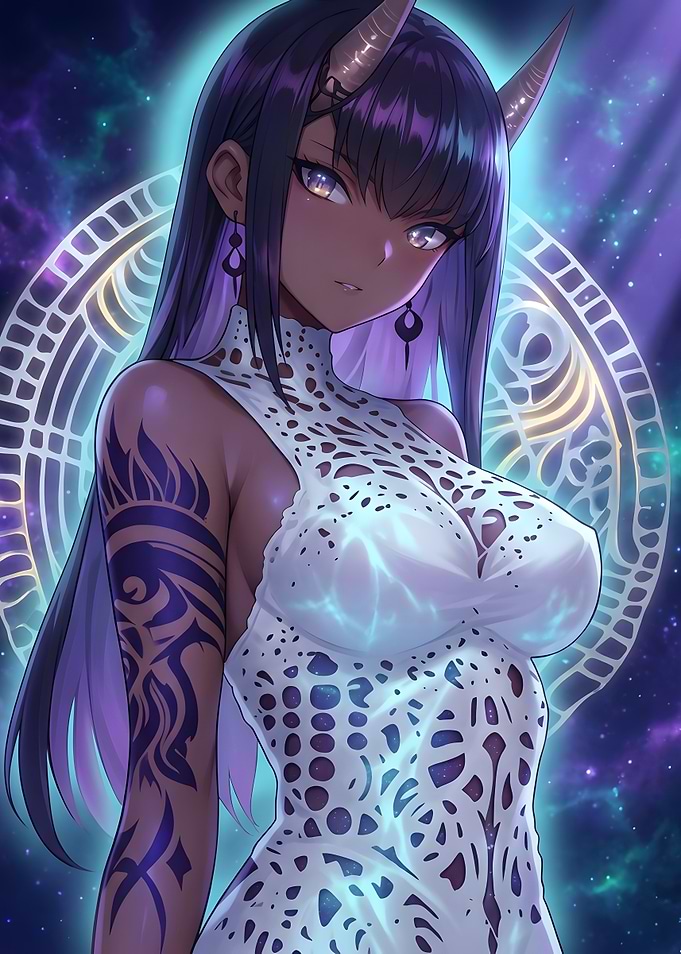 Anime Demon Girl with Cosmic Aura