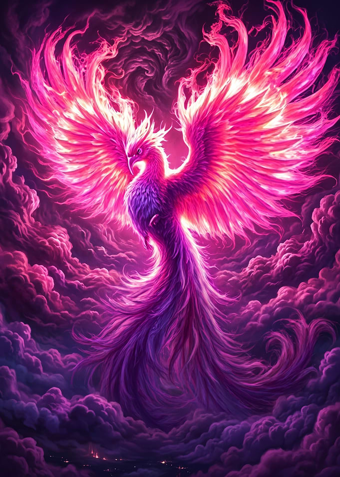 Majestic Pink Phoenix in Clouds
