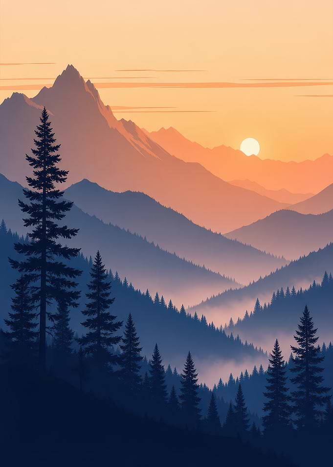 Serene Mountain Sunset Landscape