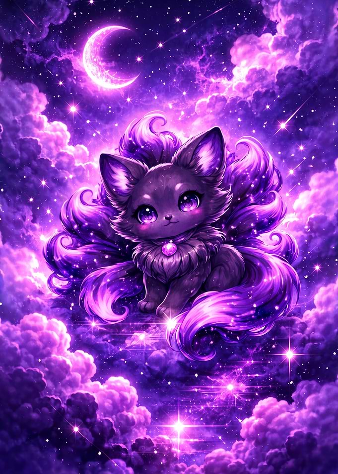 Cute Purple Nine-Tailed Fox Spirit