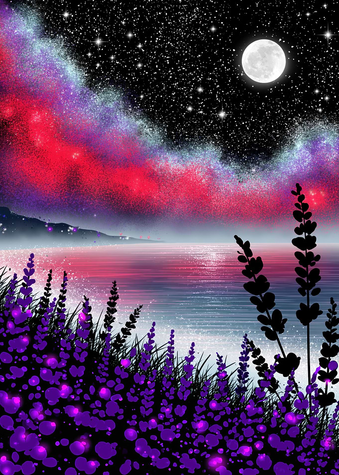 Lavender Field Under Cosmic Night Sky