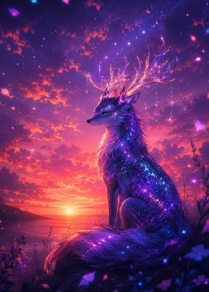 Celestial Fox with Glowing Antlers