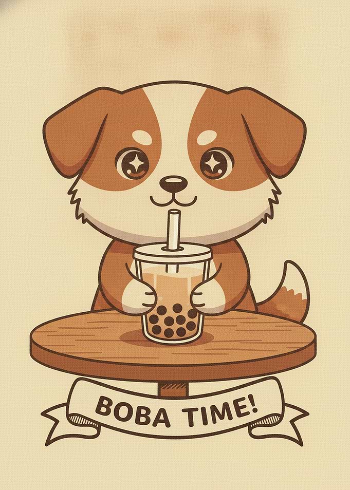 Cute Puppy Drinking Boba Tea