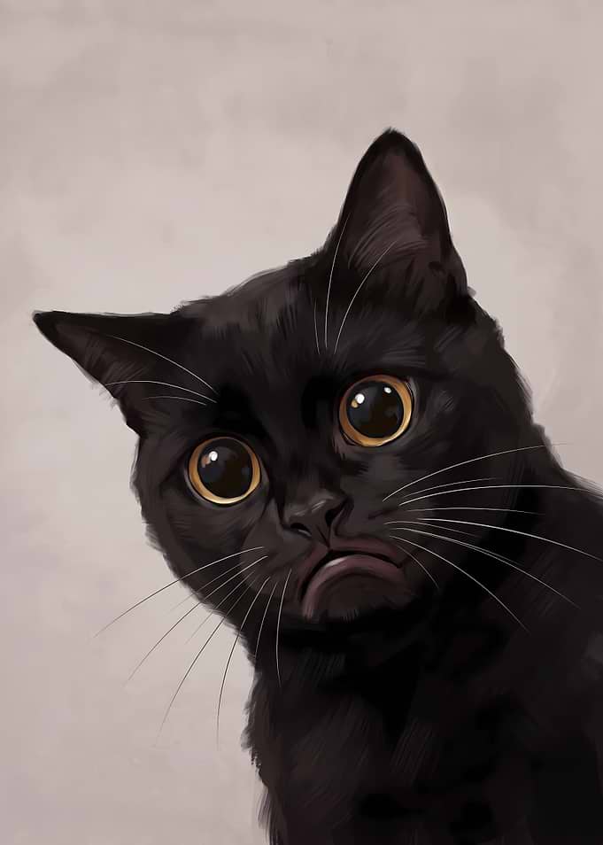 Sad Black Cat Digital Portrait