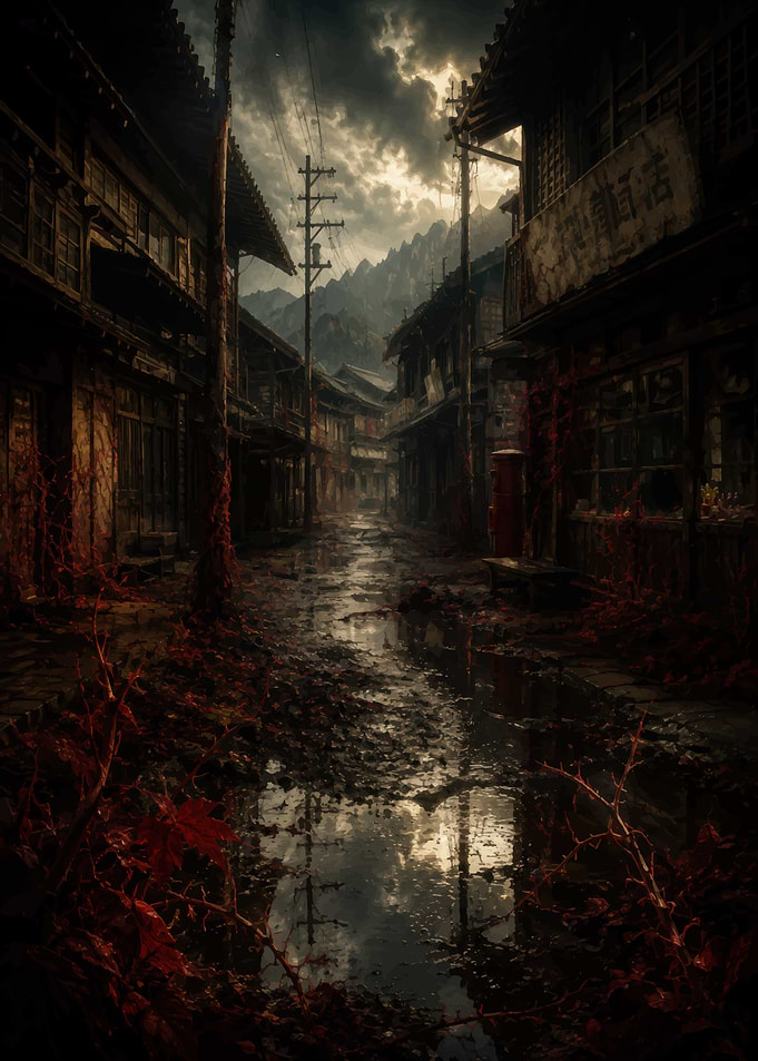 Abandoned Japanese Street in Twilight Silent Hill