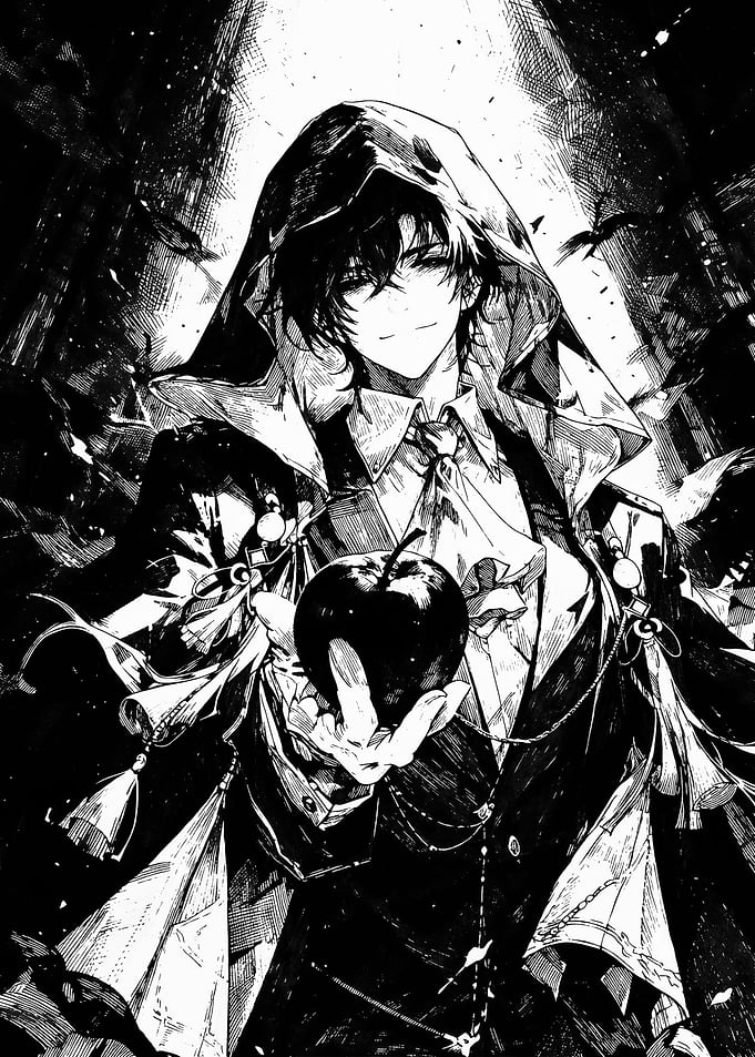 Anime Boy Offering Dark Apple