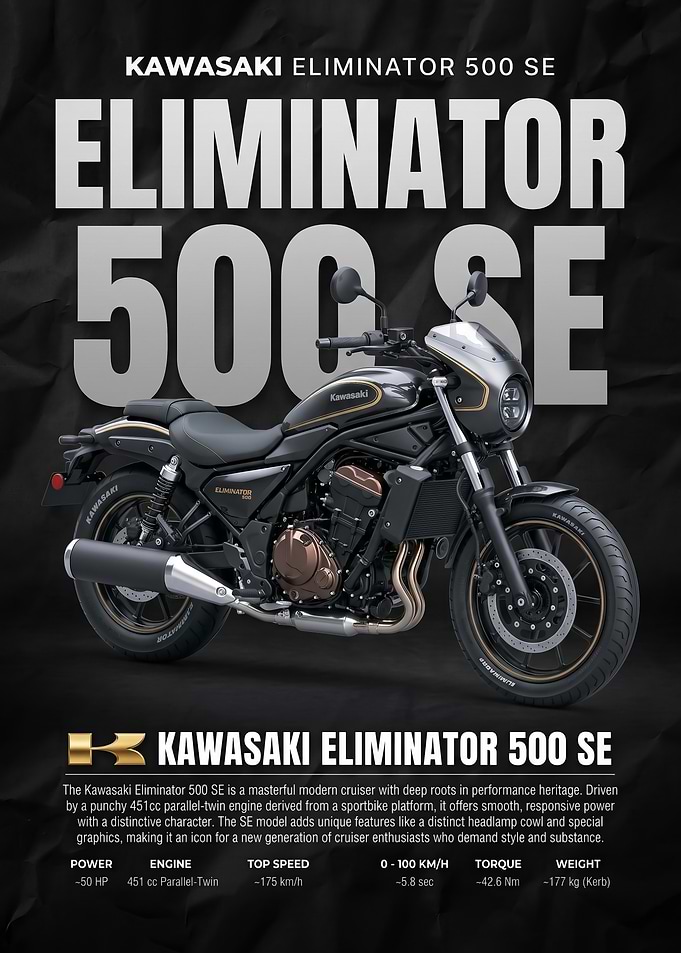 sleek Kawasaki Eliminator 500 SE Motorcycle Poster