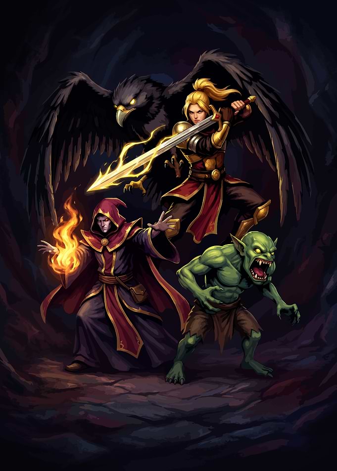 Fantasy Adventurers and Goblin Encounter