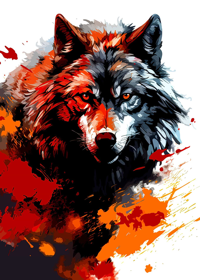 Abstract Watercolor Wolf Portrait