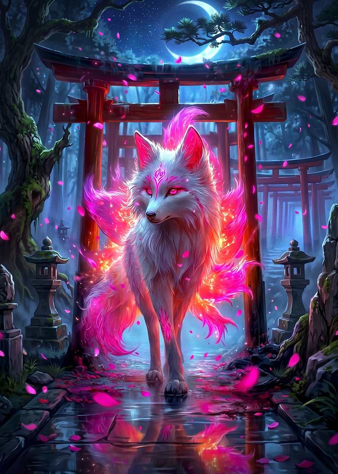 Glowing Kitsune at Torii Gate