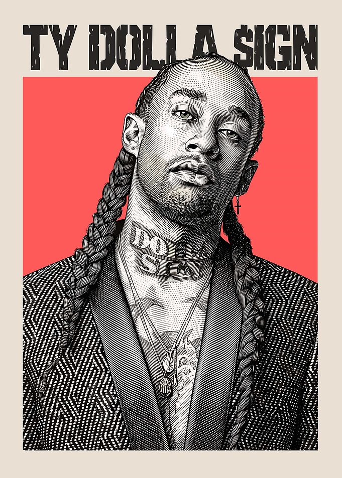 Ty Dolla Sign Engraved Style Portrait