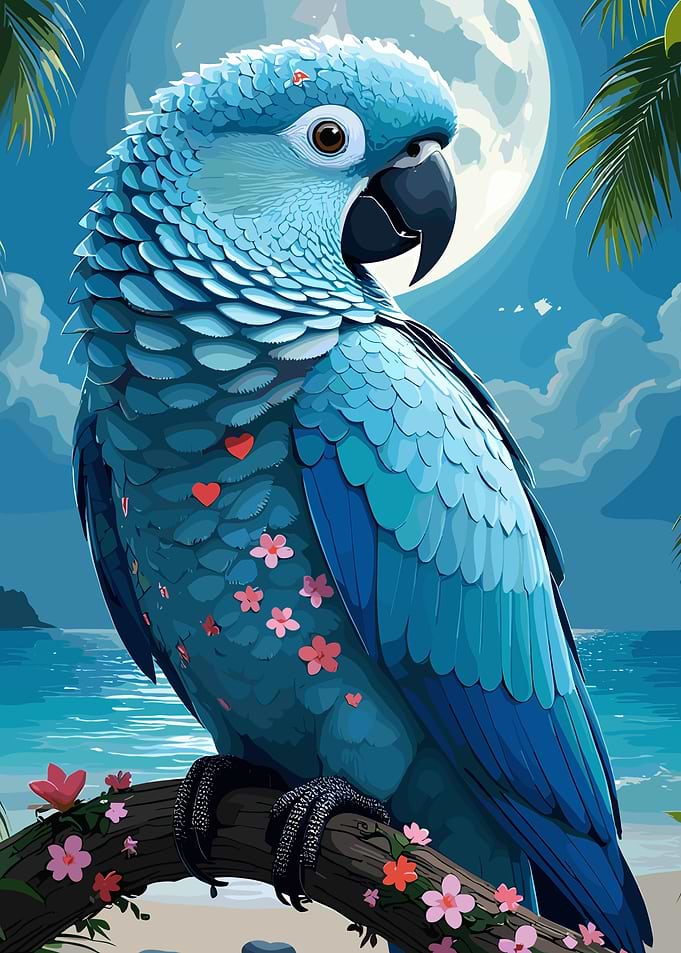 Blue Macaw Parrot Tropical Night