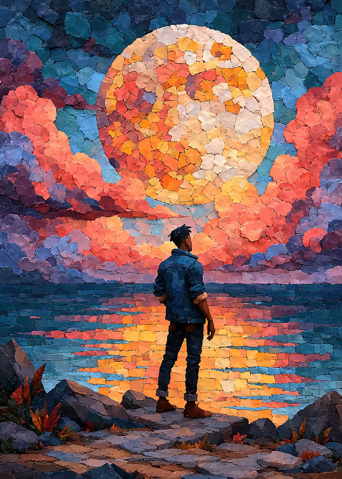 Man Watching Sunset Over Ocean
