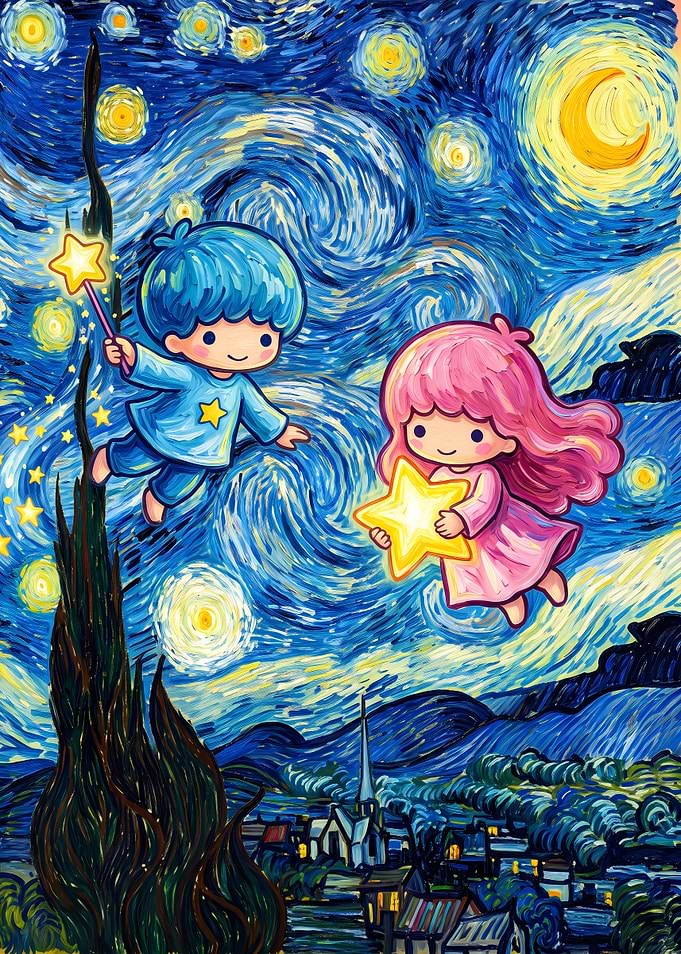 Little Twin Stars Starry Night Art