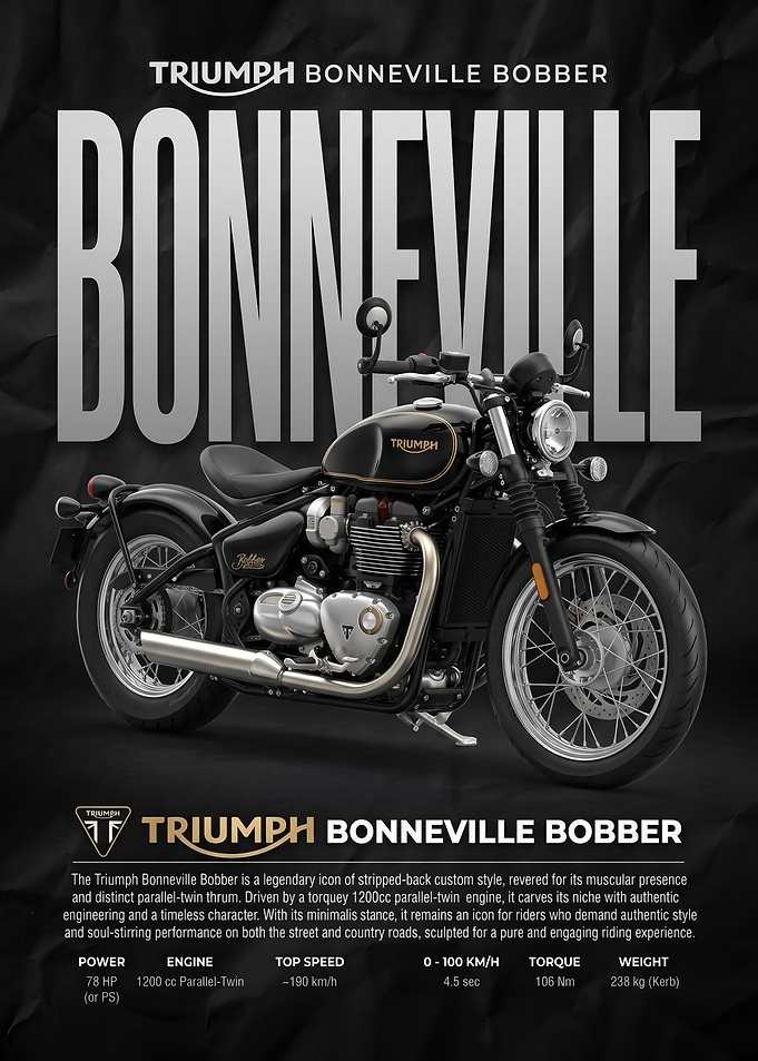 sleek Triumph Bonneville Bobber Motorcycle Poster