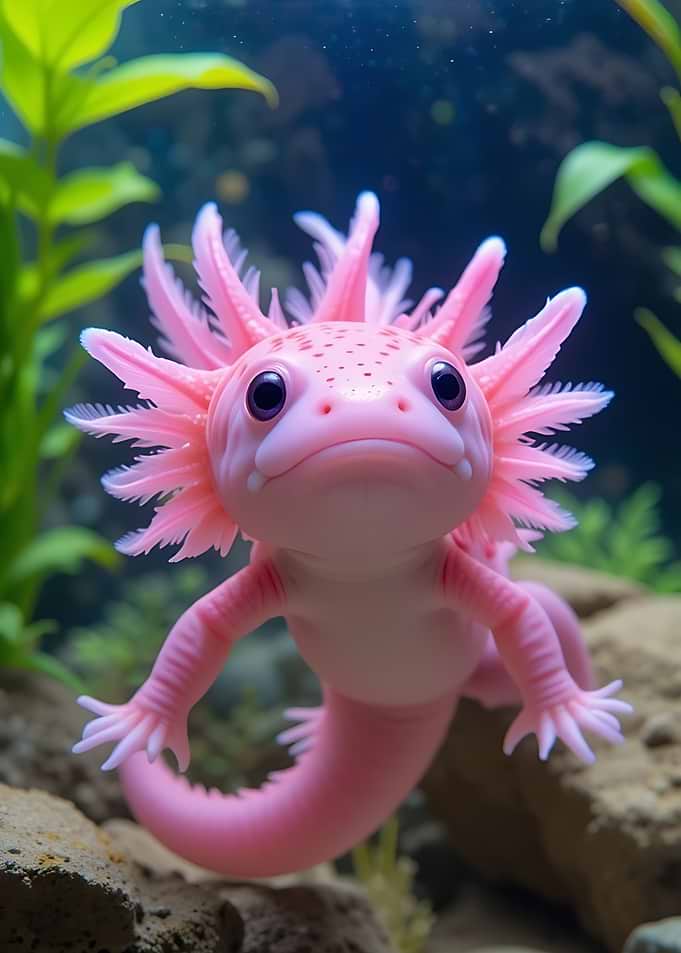 Adorable Pink Axolotl Underwater