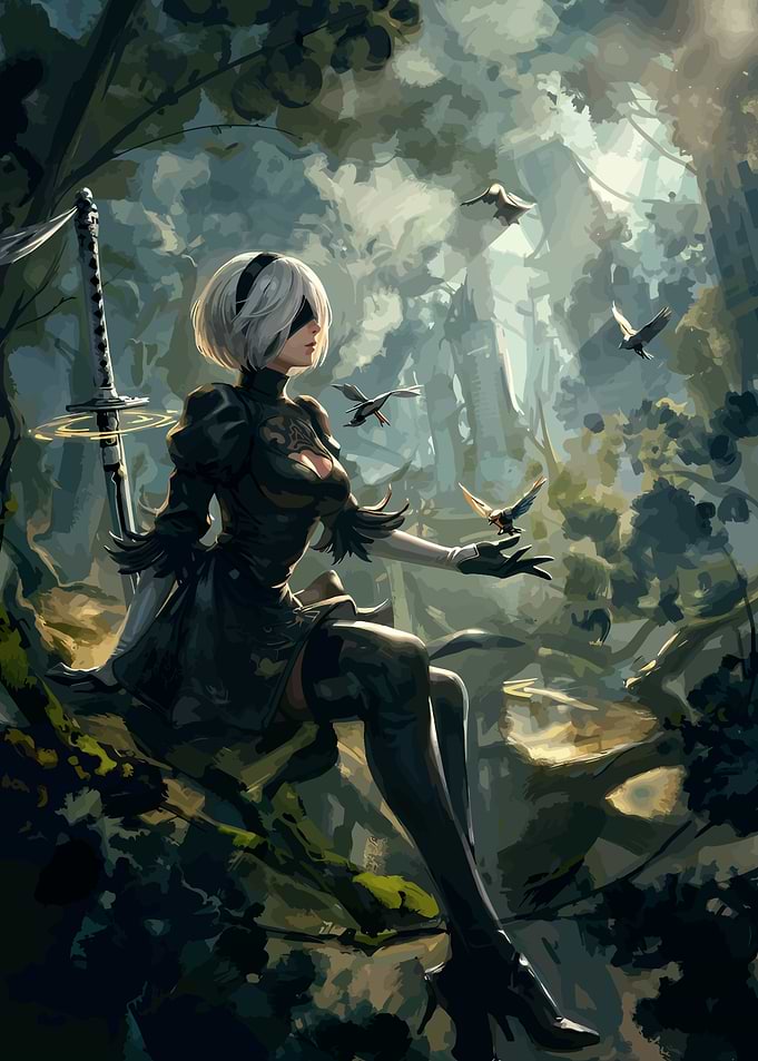 2B from NieR Automata in Forest