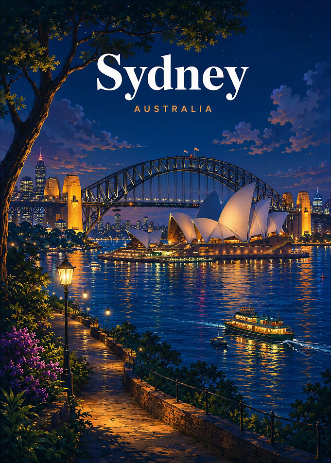 Sydney Australia Night Travel Poster