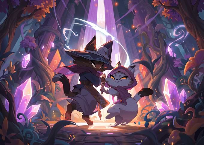 Magical Cat Wizards in Crystal Forest