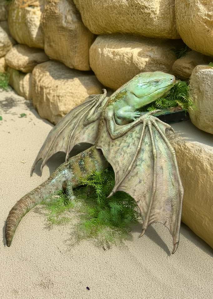 Winged Lizard Statue on Sand
