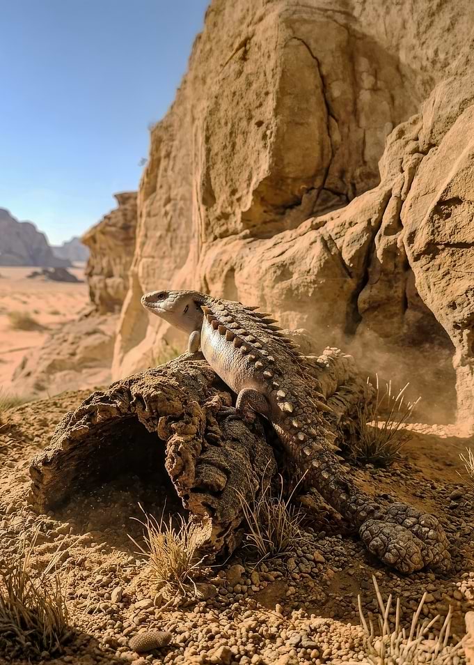 Dinosaur Ancestor of a Skink in Desert Landscape